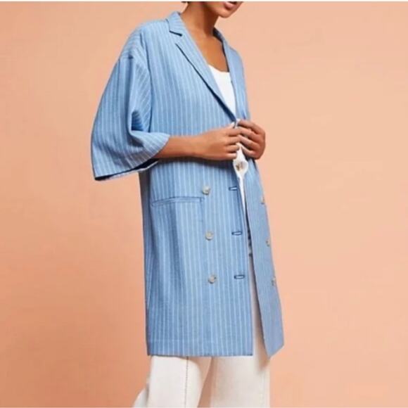 Anthropologie Maeve Blue Striped Long Blazer Jacket S - Picture 9 of 9